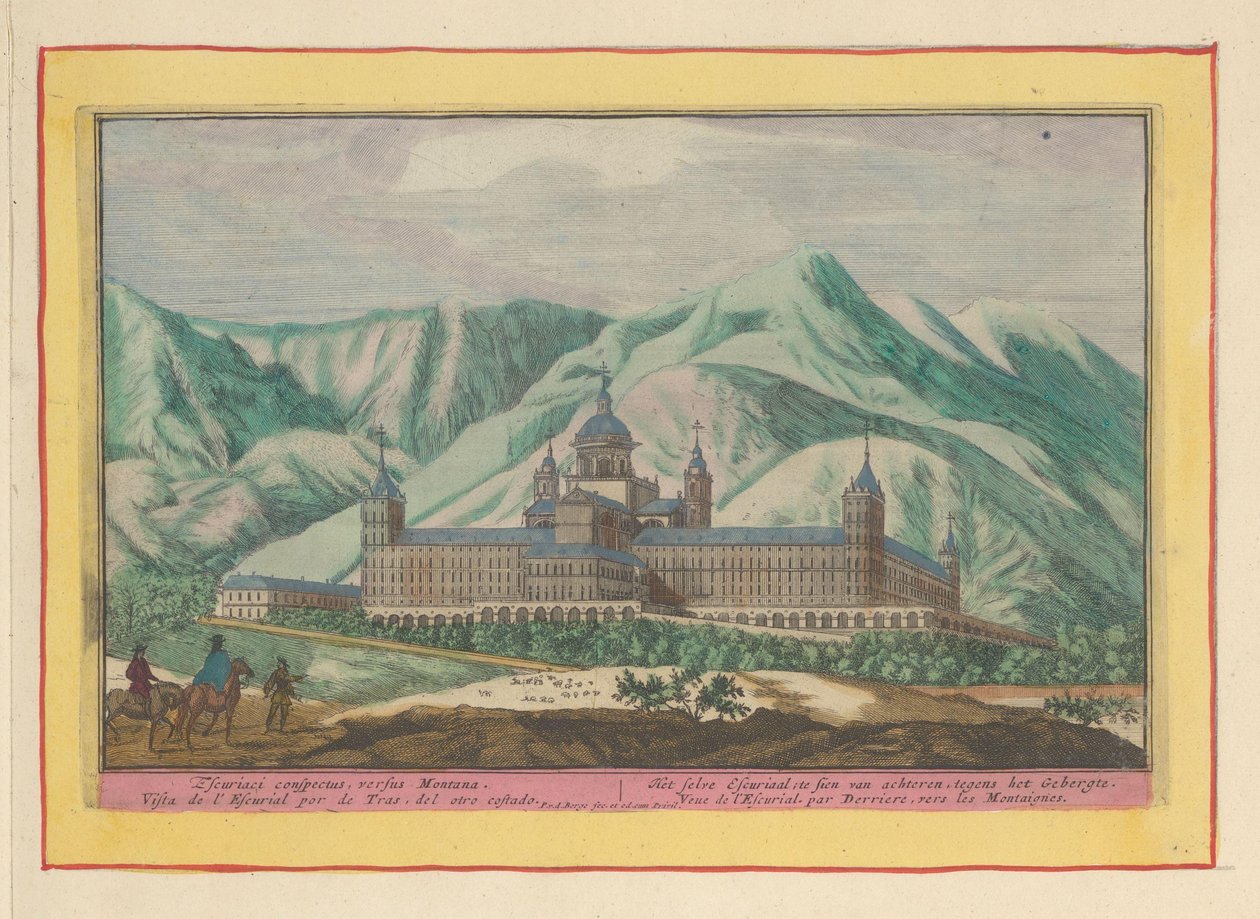 Bakfra av Escorial Selvet Escurial; å bli sett bakfra, mot fjellene (tittel på objekt) Theatrum Hispaniae (...) (serietittel) av Pieter van den Berge