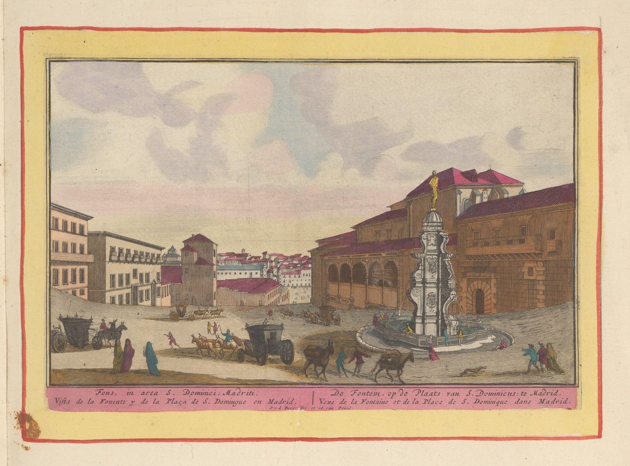 Fontenen på torget til Saint Dominic i Madrid Fontenen, på stedet for Saint Dominic; i Madrid (tittel på objekt) Theatrum Hispaniae (...) (serietittel) av Pieter van den Berge