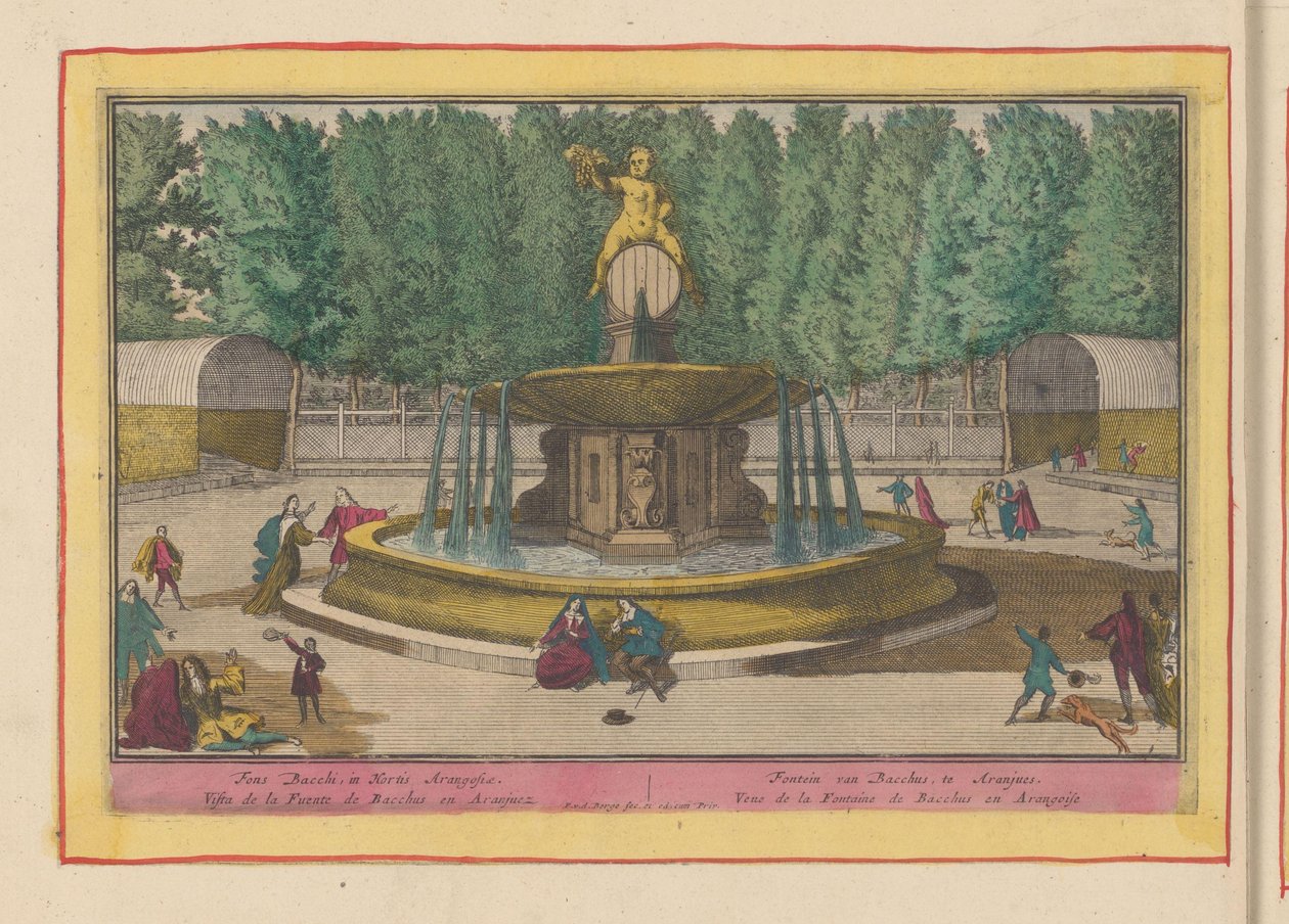 Fontenen av Bacchus i hagen til det kongelige palasset i Aranjuez Fountain of Bacchus, ved Aranjues (tittel på objekt) Theatrum Hispaniae (...) (serietittel) av Pieter van den Berge
