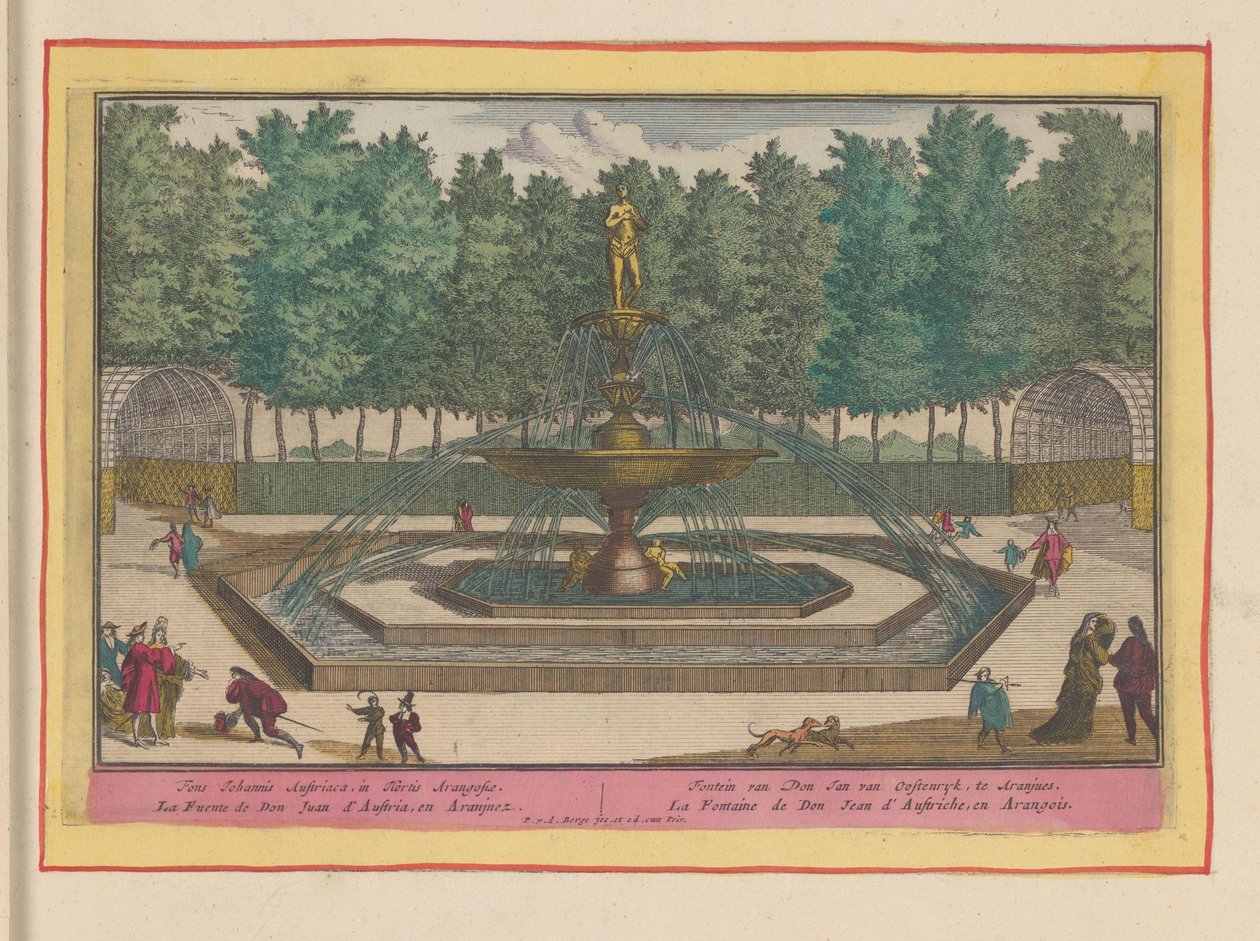 Fontenen til Don Juan av Østerrike i hagen til det kongelige palasset i Aranjuez Fontenen til Don Jan van Oostenryk, i Aranjues (tittel på objekt) Theatrum Hispaniae (...) (serietittel) av Pieter van den Berge