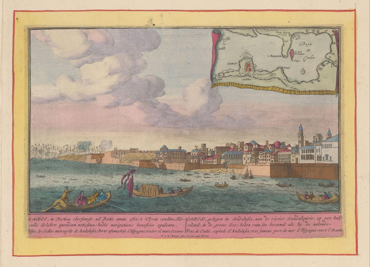 Utsikt over Cadiz Cadix, som ligger i Andalusia, ved elven Guadalquivir, på en halv øy (...) (tittel på objekt) Theatrum Hispaniae (...) (serietittel) av Pieter van den Berge