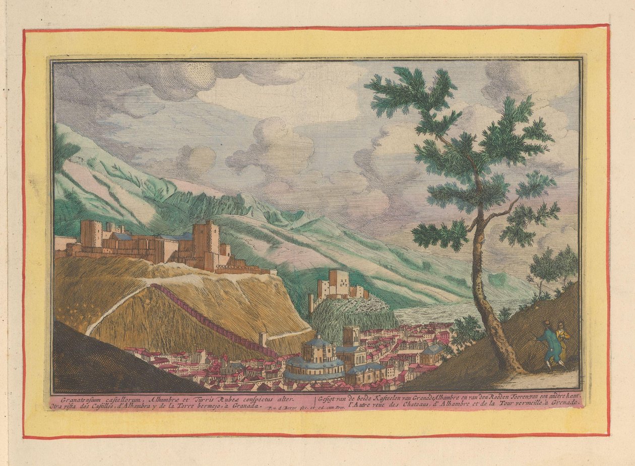 Utsikt over Granada og bygningene til Alhambra Gesigt av de to slottene i Granade, Alhambre og van den Rooden Tooren; fra en annen side (tittel på objekt) Theatrum Hispaniae (...) (serietittel) av Pieter van den Berge