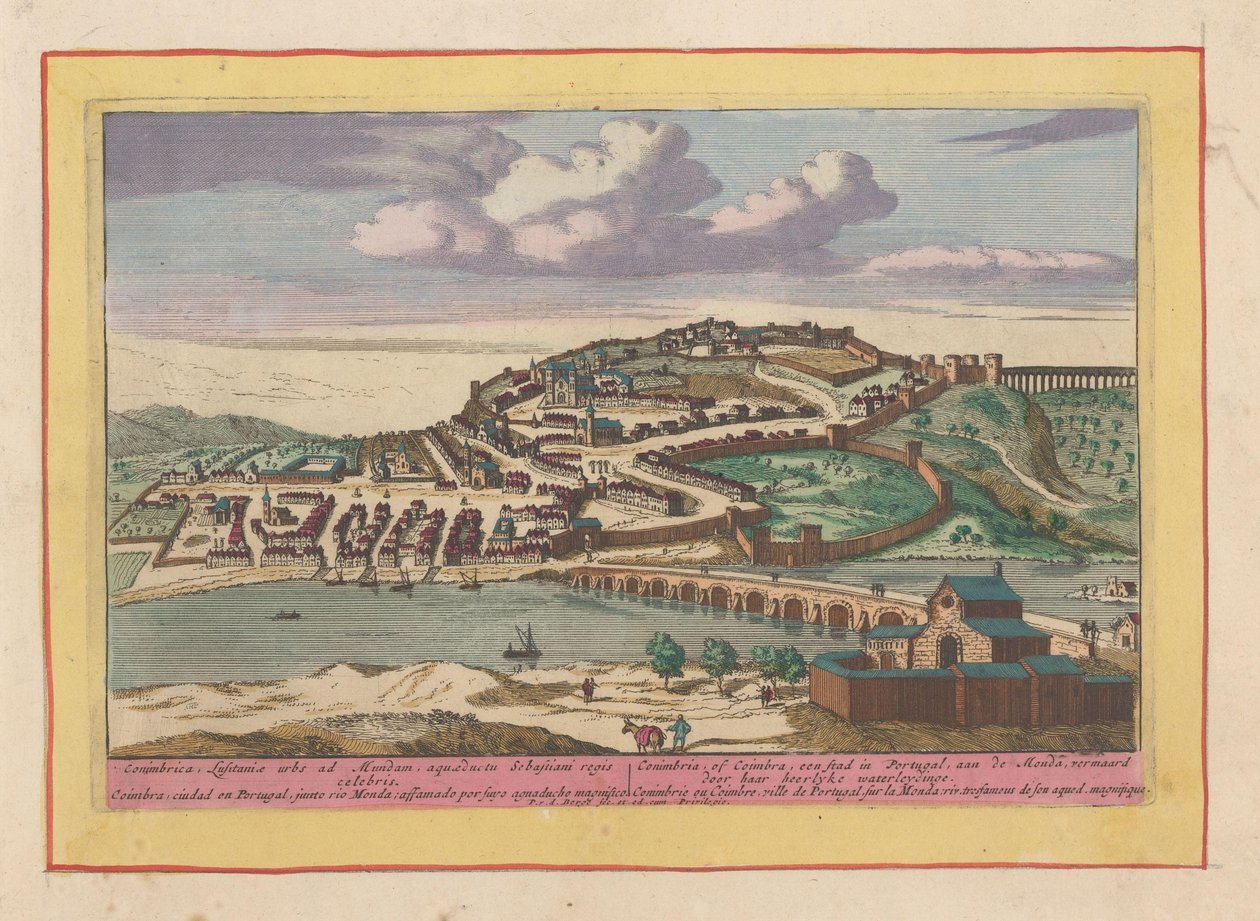 Utsikt over den portugisiske byen Coimbra Coimbra, eller Coimbra, en by i Portugal, på Monda (tittel på objekt) Theatrum Hispaniae (...) (serietittel) av Pieter van den Berge