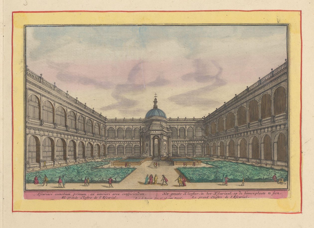 Utsikt over gårdsplassen til det store klosteret i Escorial Det store klosteret, i Escurial, å se på gårdsplassen (tittel på objekt) Theatrum Hispaniae (...) (serietittel) av Pieter van den Berge