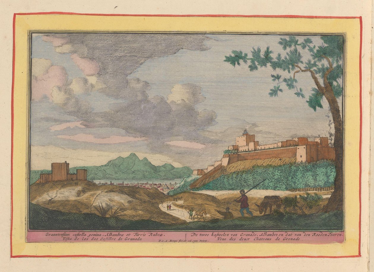 Utsikt over bygningene til Alhambra i Granada De to slottene i Granade, Alhambre og den Rooden Tooren (tittel på objekt) Theatrum Hispaniae (...) (serietittel) av Pieter van den Berge