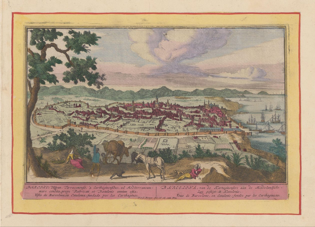 Utsikt over byen Barcelona Barcelona, ​​​​grunnlagt av Kartaginensers ved Middelhavet, i Catalonia (...) (tittel på objekt) Theatrum Hispaniae (...) (serietittel) av Pieter van den Berge