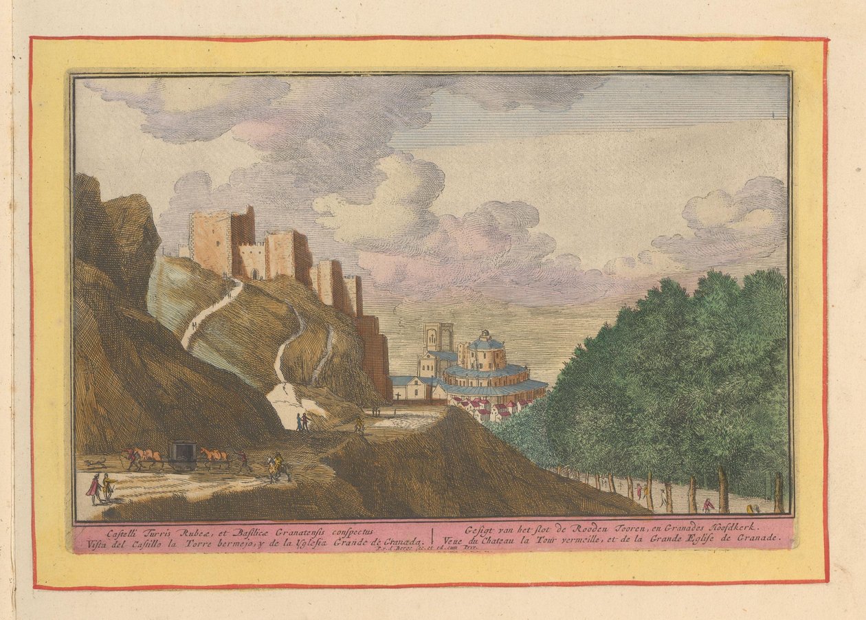 Utsikt over Alcazaba og katedralen i Granada Gesigt av slottet de Rooden Tooren, og Granades Hoofdkerk (tittel på objekt) Theatrum Hispaniae (...) (serietittel) av Pieter van den Berge