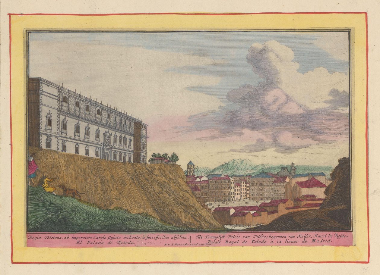 Utsikt over Alcázar i Toledo og byen Det kongelige palasset i Toledo; startet av Keizer Karel de Vyfde (tittel på objekt) Theatrum Hispaniae (...) (serietittel) av Pieter van den Berge