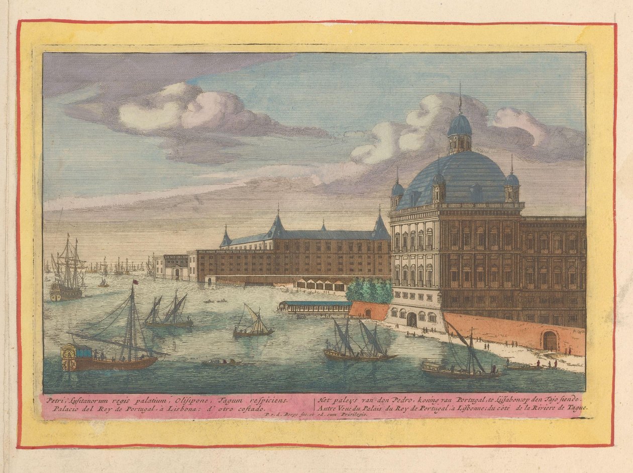 Utsikt over det kongelige palasset i Lisboa Palassene til don Pedro, kongen av Portugal, i Lisboa, ved Tajo-siede (tittel på objekt) Theatrum Hispaniae (...) (serietittel) av Pieter van den Berge
