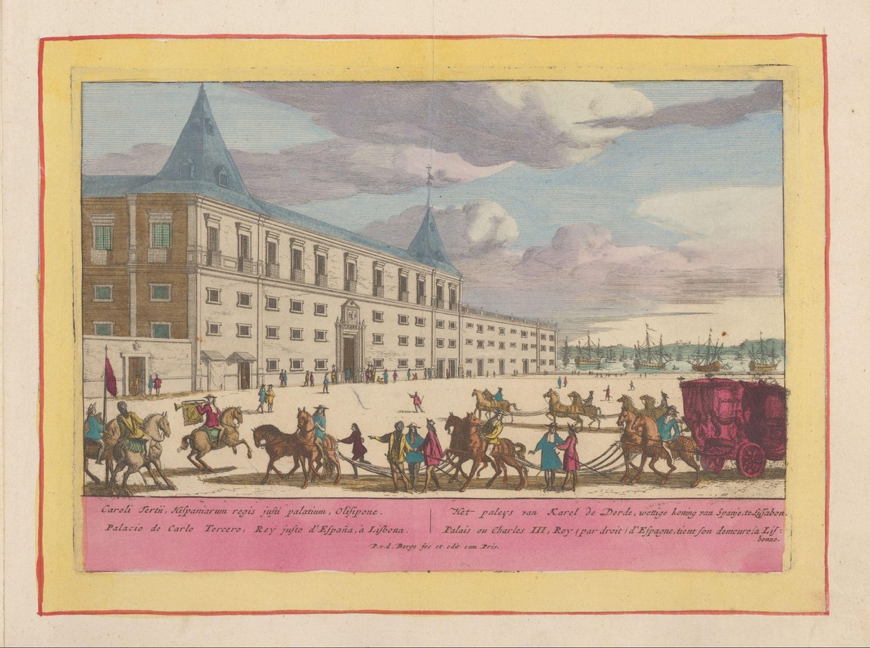 Utsikt over palasset til Charles VI i Lisboa Palassene til Karl den tredje, legitim konge av Spania, i Lisboa (tittel på objekt) Theatrum Hispaniae (...) (serietittel) av Pieter van den Berge