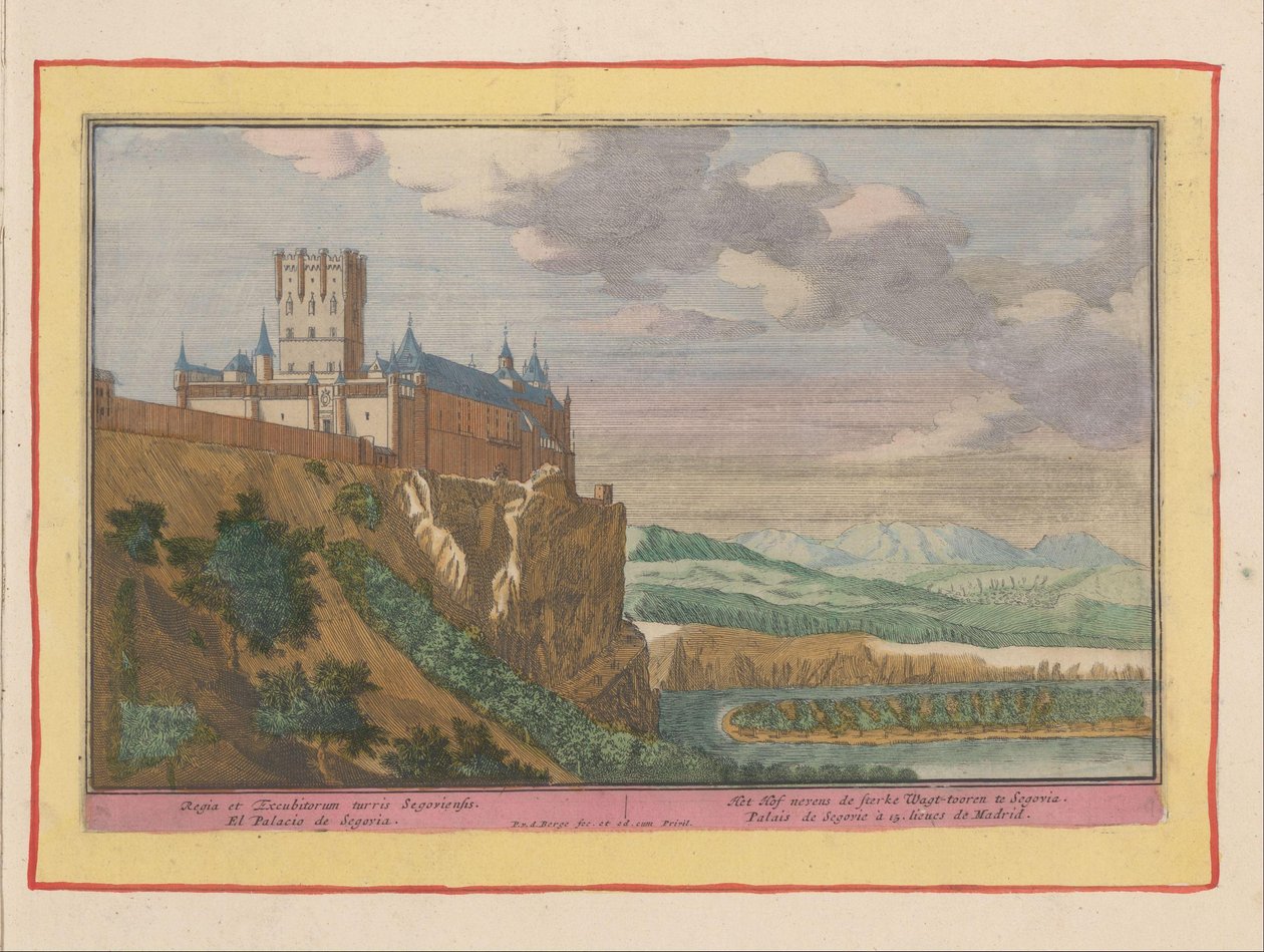 Kasteel van Segovia Het Hof nevens de sterke Wagt-tooren te Segovia / Regia et Excubitorum turris Segovia (tittel på objekt) Theatre of Spain (...) (serietittel) av Pieter van den Berge