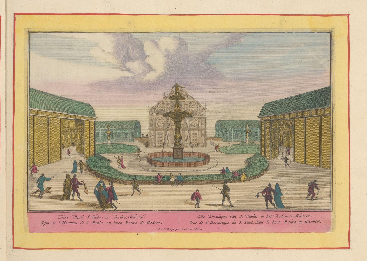 Eremitten Pauls kirke i hagen til Palacio del Buen Retiro i Madrid Æresdommen til Saint Paul, i Retiro; i Madrid (tittel på objekt) Theatrum Hispaniae (...) (serietittel) av Pieter van den Berge