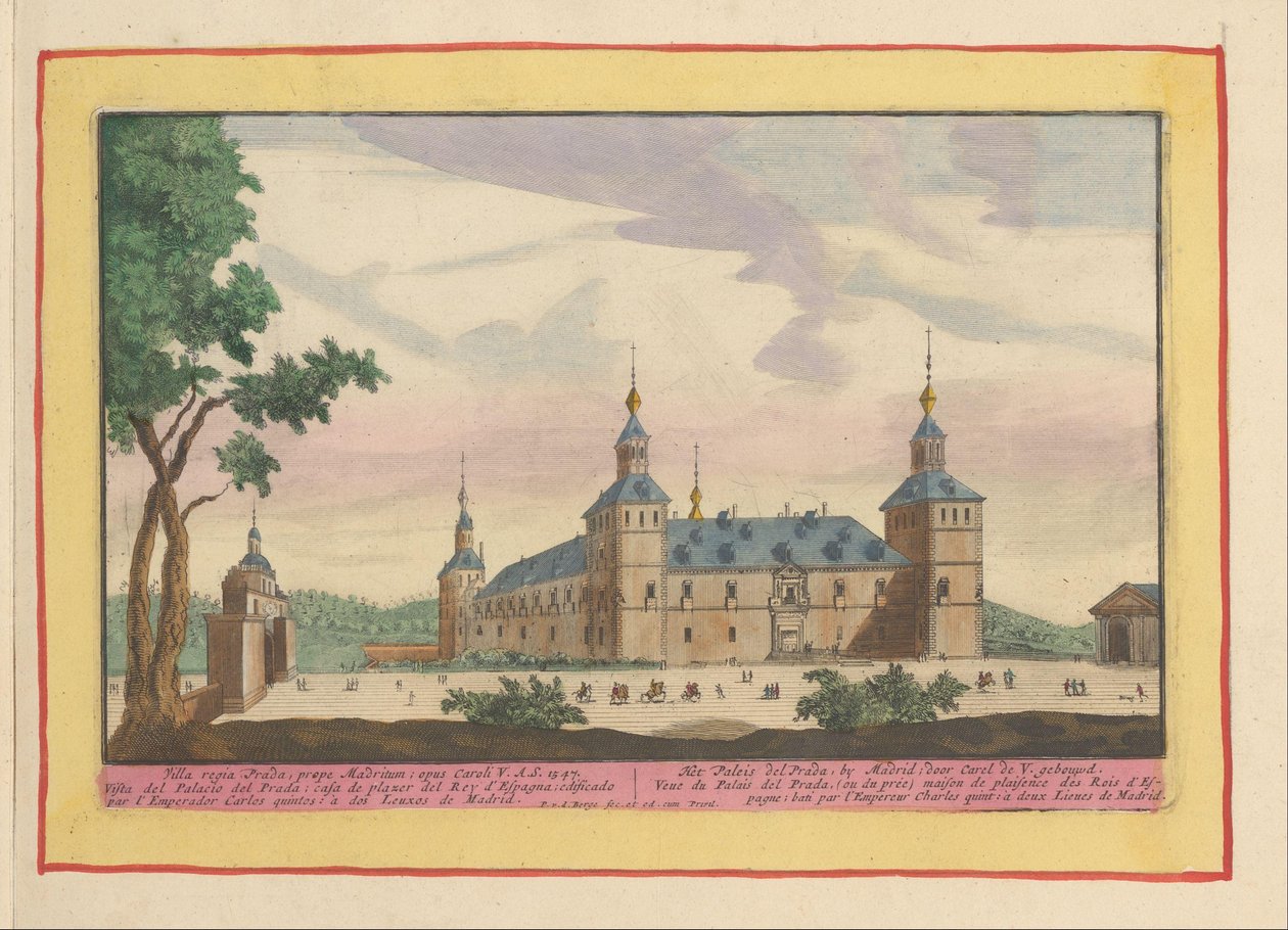 Det kongelige palasset i El Pardo nær Madrid Palace del Prada, av Madrid, bygget av Carel de V. (tittel på objekt) Theatrum Hispaniae (...) (serietittel) av Pieter van den Berge