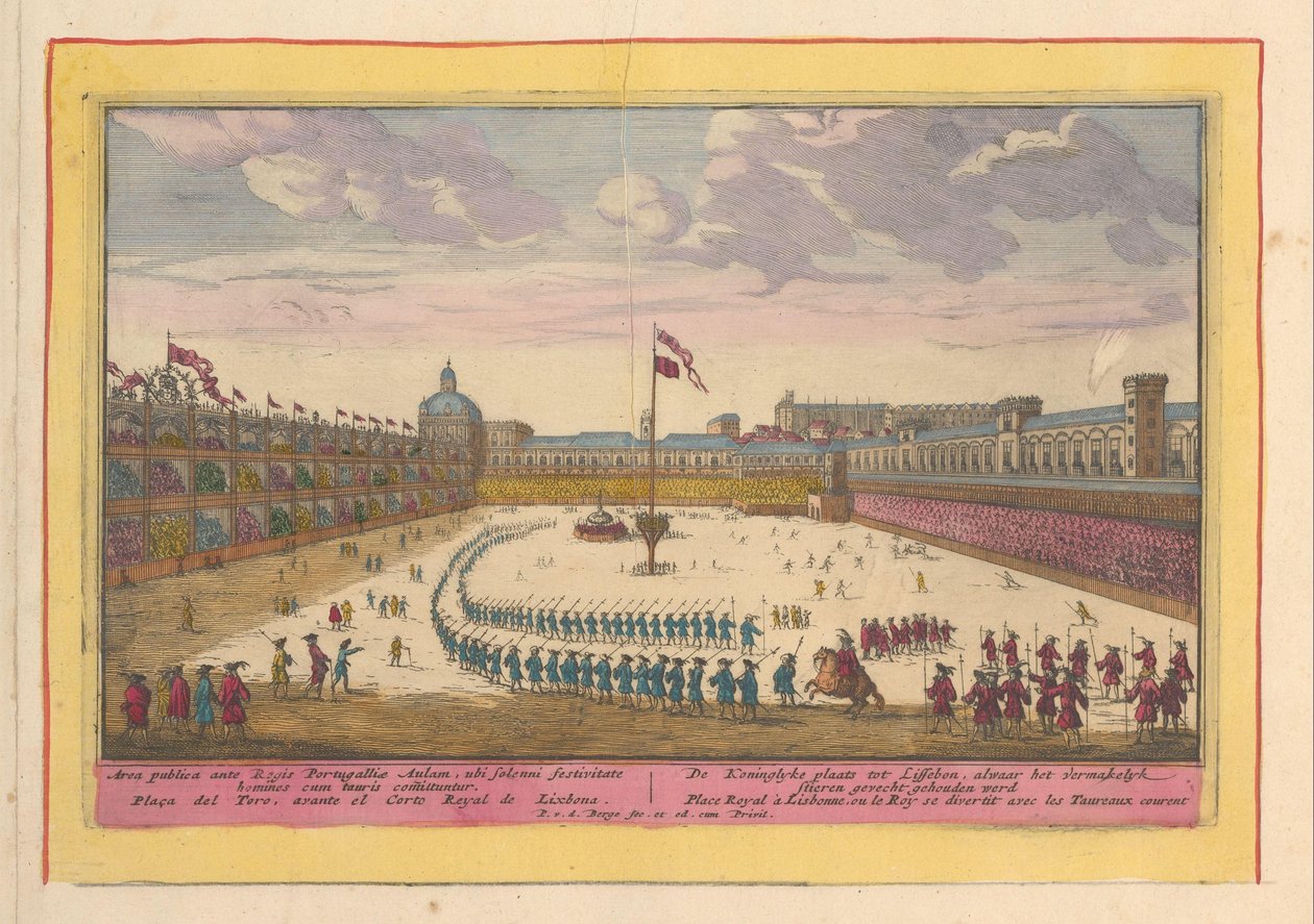 Palace Square i Lisboa Det kongelige stedet til Lisboa, hvor den morsomme tyrefektingen ble holdt (tittel på objekt) Theatrum Hispaniae (...) (serietittel) av Pieter van den Berge