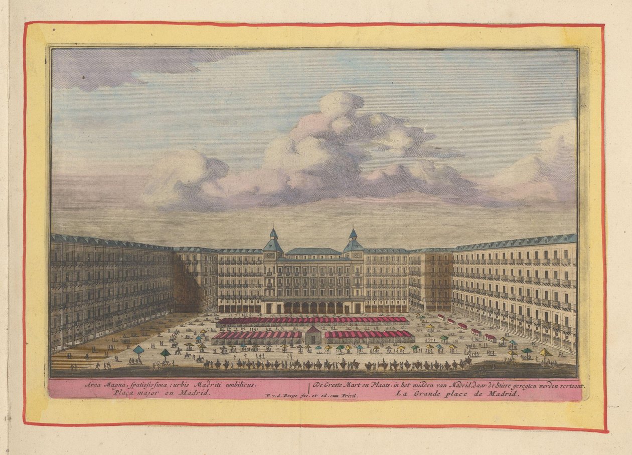 Plaza Mayor i Madrid The Great Mart and Place, i sentrum av Madrid, hvor tyrefektingen er utstilt (tittel på objekt) Theatrum Hispaniae (...) (serietittel) av Pieter van den Berge