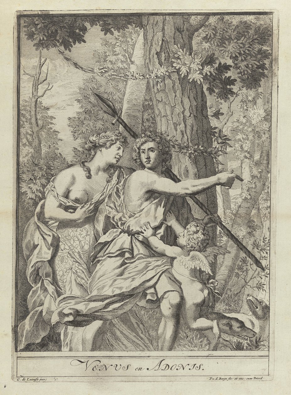 Skriv ut 11 fra serietegningseksempler med Venus og Adonis av Pieter van den Berge