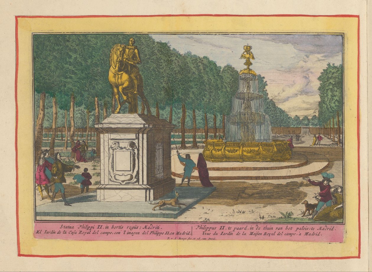 Rytterstatue av Philip II i Palace Garden i Madrid Filip II til hest, i palasshagen i Madrid (tittel på objekt) Theatrum Hispaniae (...) (serietittel) av Pieter van den Berge