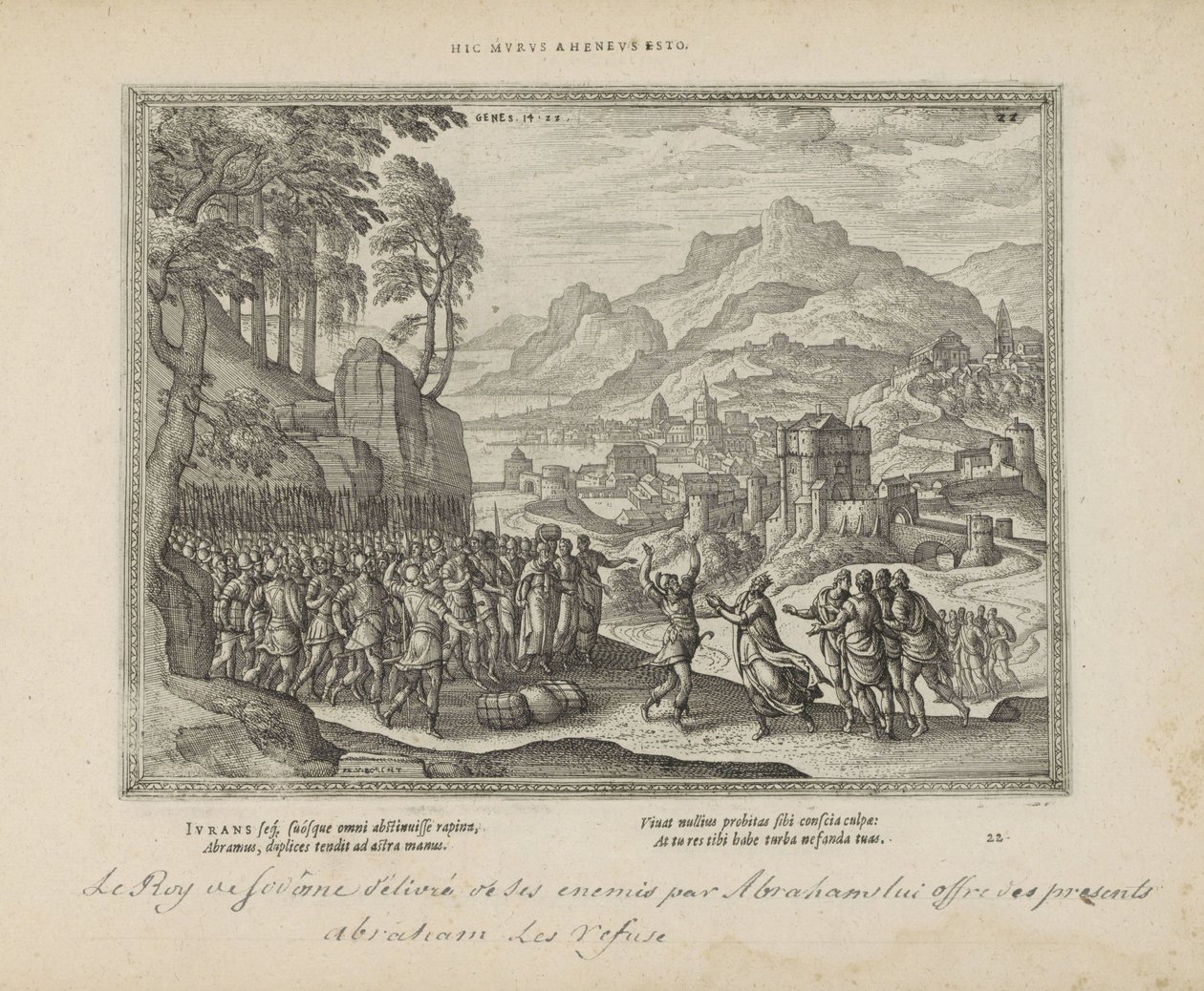 Abraham og kongen av Sodoma Vær denne jernveggen (tittel på objekt) De hellige emblemene og hovedhistoriene til begge testamentene (Oude Testamentet) (serietittel) Bilder og figurer av bøker (serietittel) av Pieter van der Borcht (I)