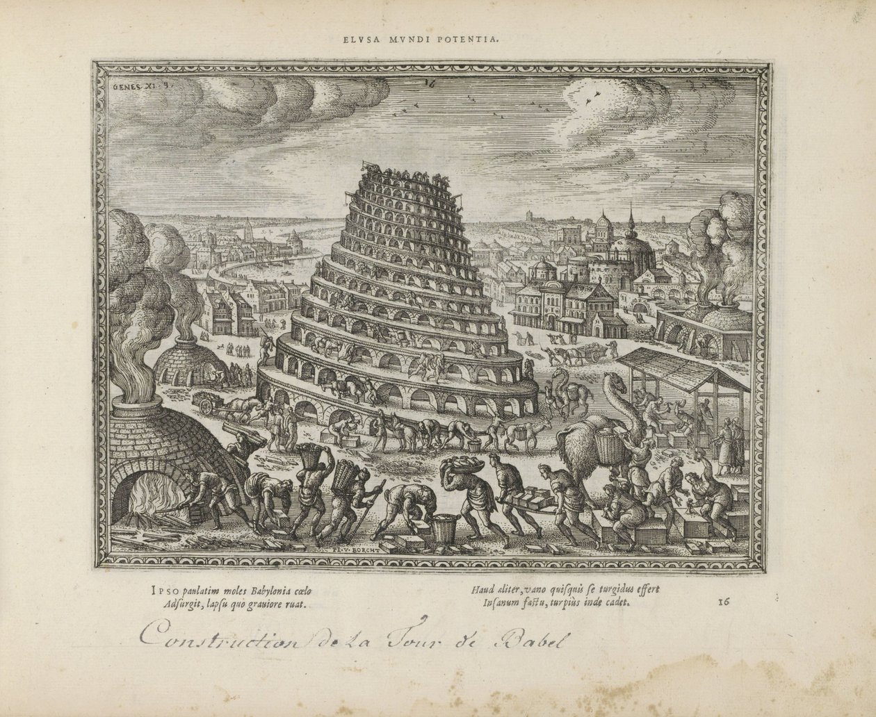 Toren van Babel Elusa mundi potenia (tittel på objekt) De hellige emblemene og hovedhistoriene til begge testamentene (Oude Testamentet) (serietittel) Bilder og figurer av bøker (serietittel) av Pieter van der Borcht (I)