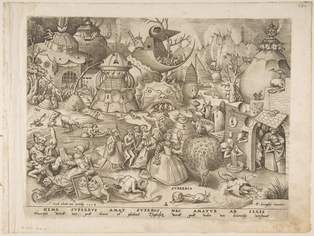 Pride Superbia fra The Seven Deadly Sins, 1558. av Pieter van der Heyden