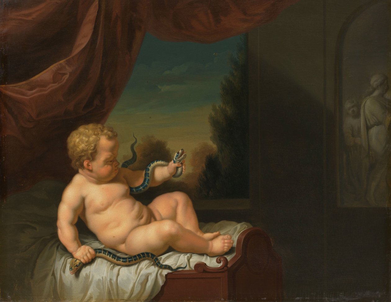 Spedbarnet Hercules med en slange av Pieter van der Werff