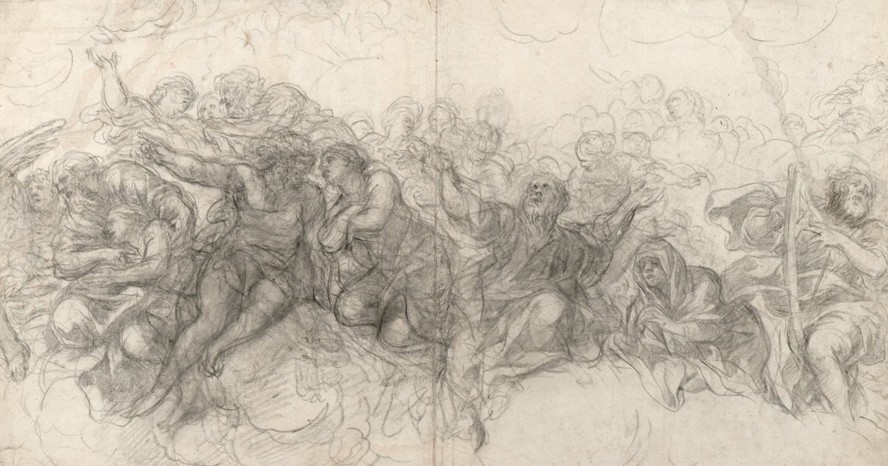 Abraham og Isak, Adam og Eva, Noah, og på høyre kant, David med en harpe, 1647 av Pietro da Cortona