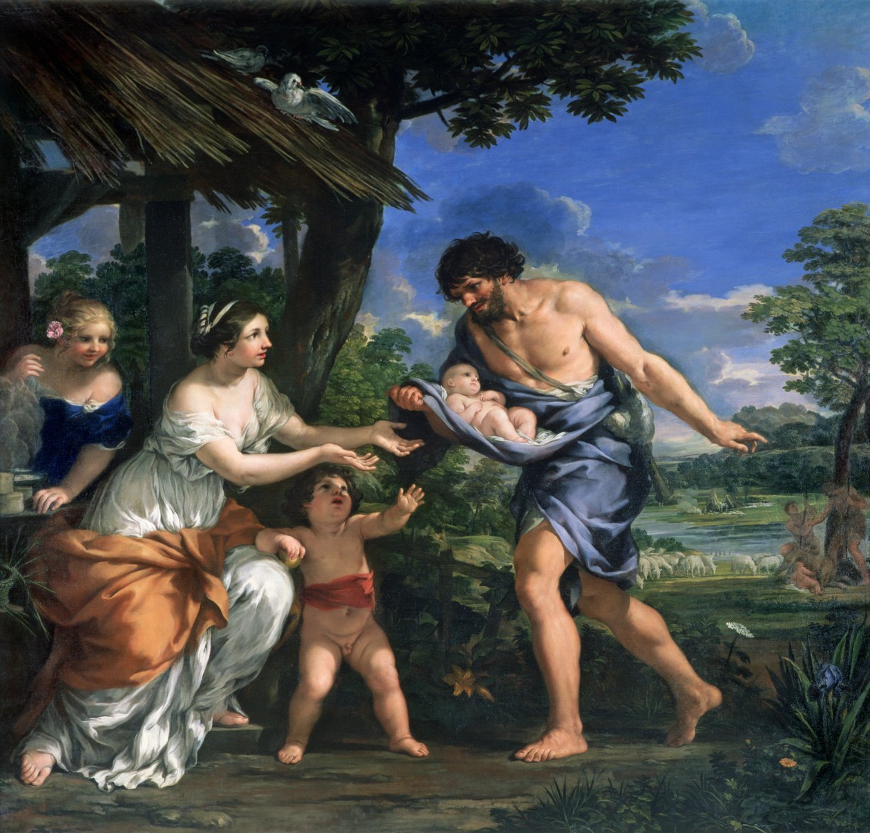 Faustulus overlater Romulus og Remus til sin kone Acca Larentia, ca. 1643 av Pietro da Cortona