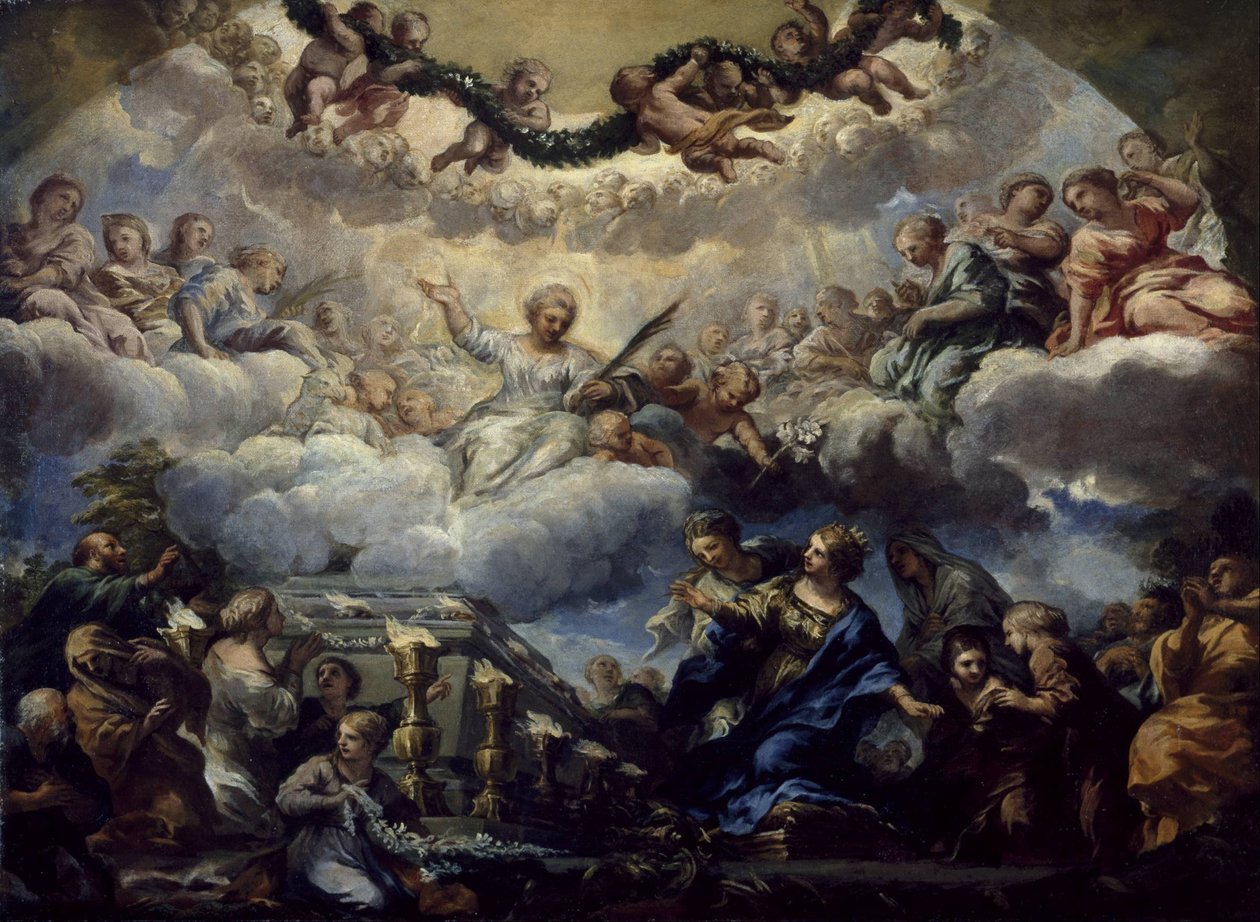 Saint Constantias syn før graven til de hellige Agnes og Emerentiana av Pietro da Cortona