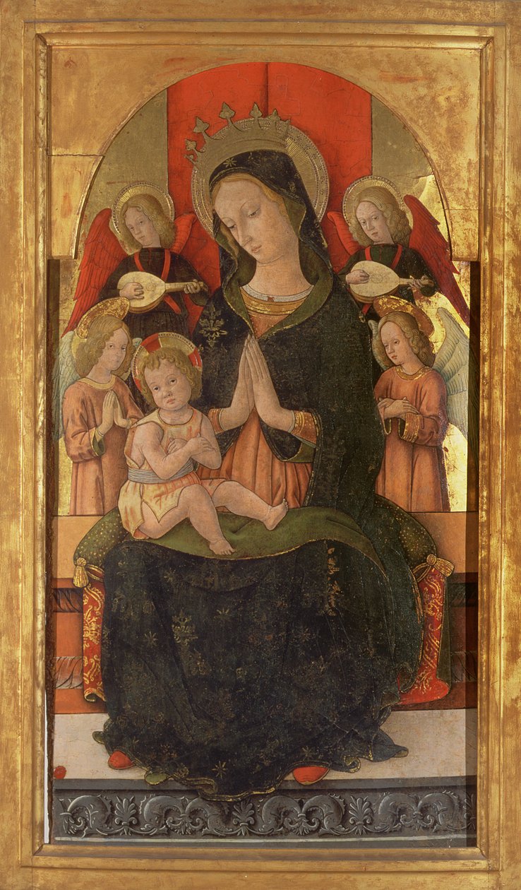 Madonna og barn med engler (tempera på panel) av Pietro Alemanny
