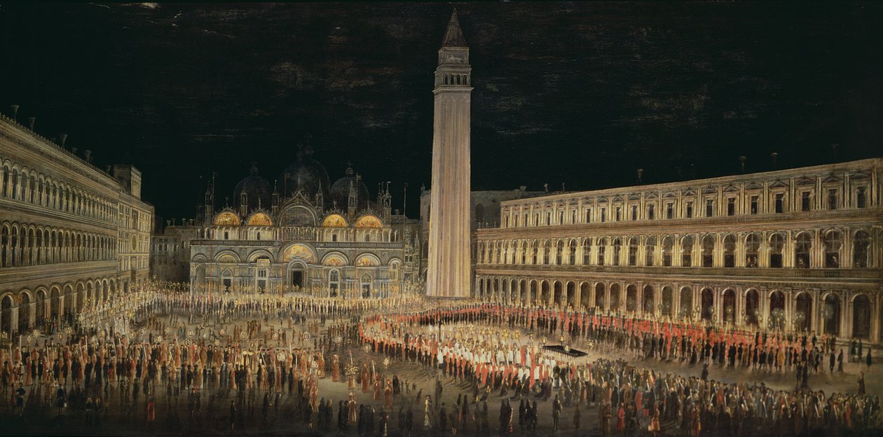 Prosesjon med levende lys gjennom Piazza San Marco av Pietro Antoniani