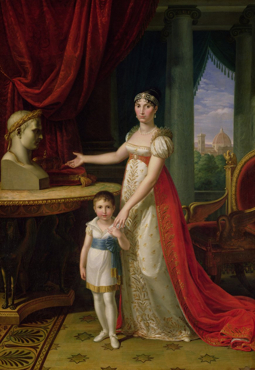 Elisa Bonaparte (1777-1820) Storhertuginne av Toscana og hennes datter Napoleone-Elisa av Pietro Benvenuti