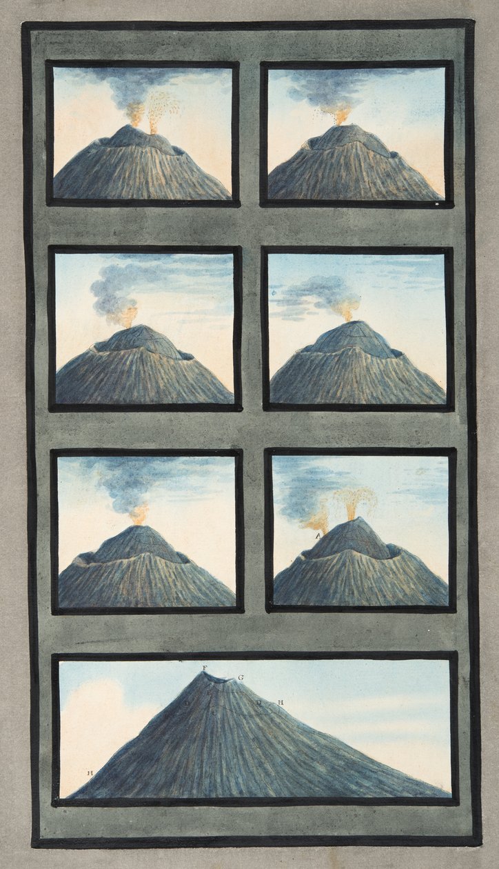 Vesuv-utbruddet fra 8. juli til 29. oktober 1767, fra 'Campi Phlegraei: Observations on the Volcanoes of the Two Sicilies', av Sir William Hamilton (1730-1803), publisert 1776 (håndkol. av Pietro Fabris