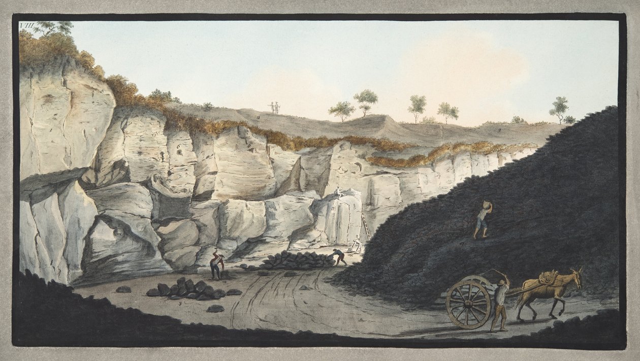 Utgravninger av et tykt lag av lava som rant ut i havet under utbruddet av Vesuv i 1631, plate 8 fra 