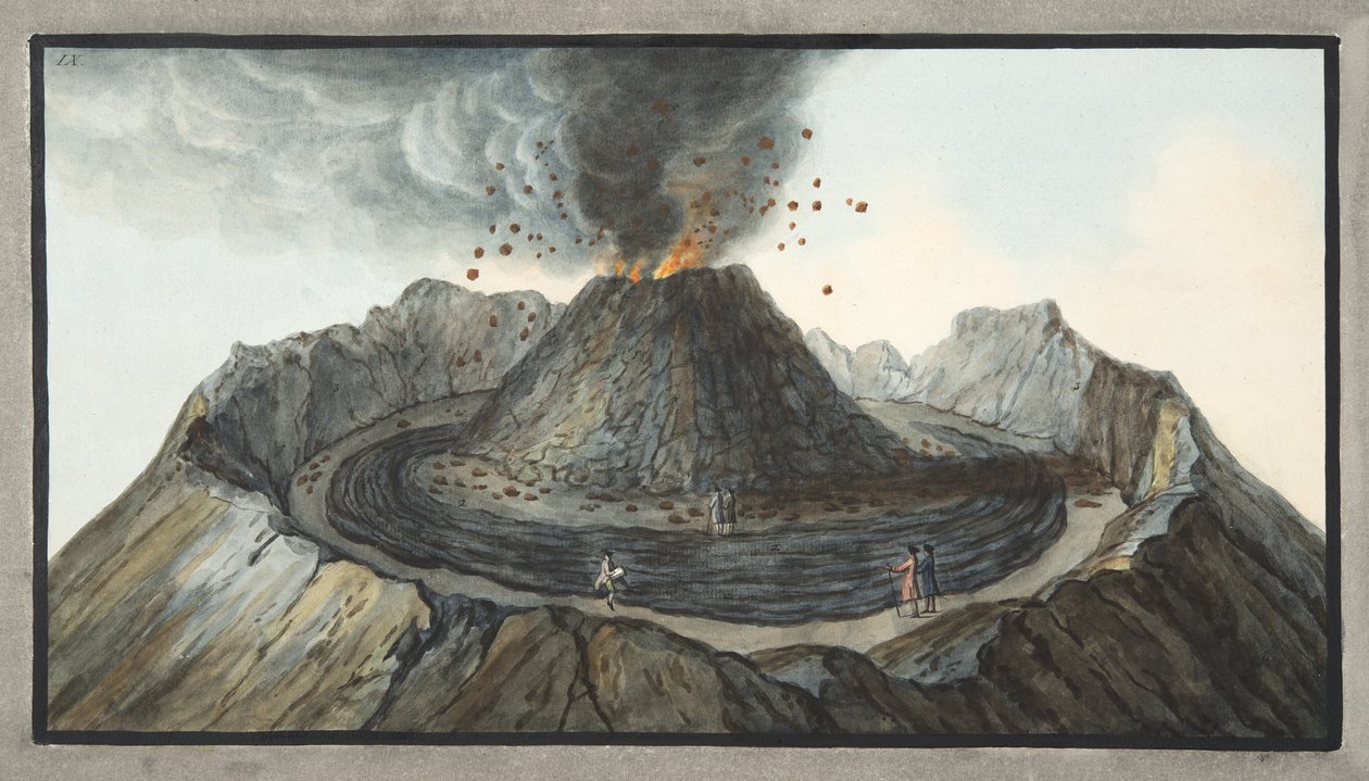 Interiør av kjeglen til Vesuv før utbruddet i 1767, plate 9 fra 'Campi Phlegraei: Observations on the Volcanoes of the Two Sicilies', av Sir William Hamilton (1730-1803), publisert 1776 (wc o av Pietro Fabris