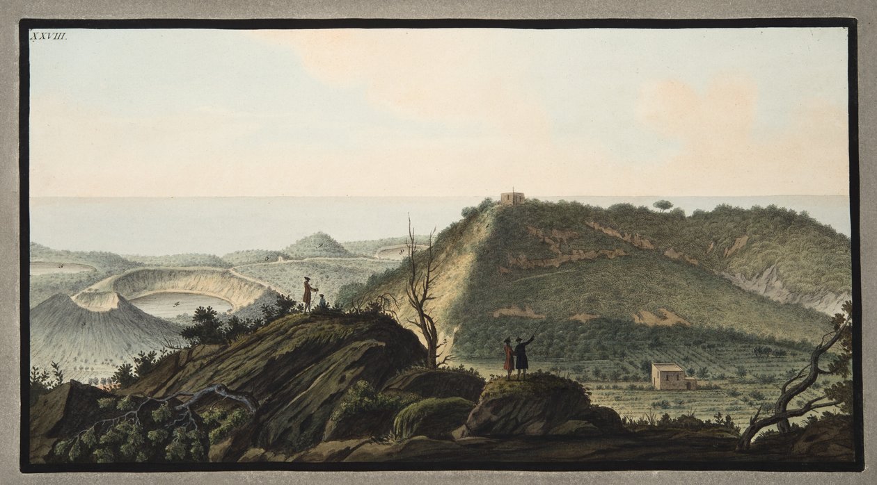 Utsikt fra toppen av Monte Gauro eller Barbaro inn i krateret, plate XXVIII, fra 