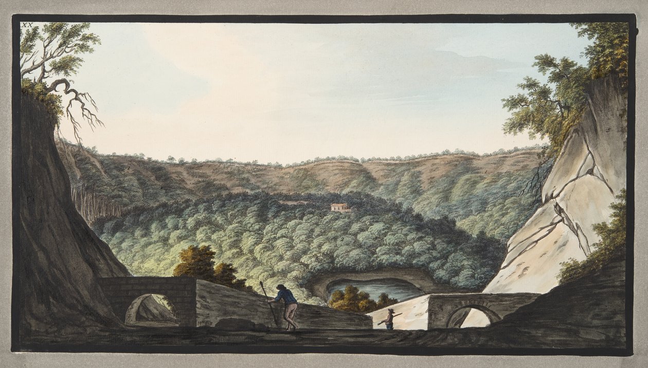 Utsikt inn i krateret til Astruni tatt fra stedet representert på plate XIX; Plate XX, fra 