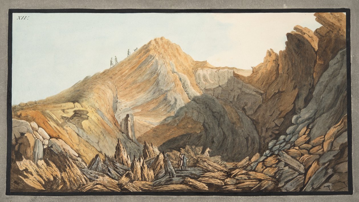 Utsikt over krateret, eller innsiden av kjeglen til det lille fjellet, Plate XIV, fra 