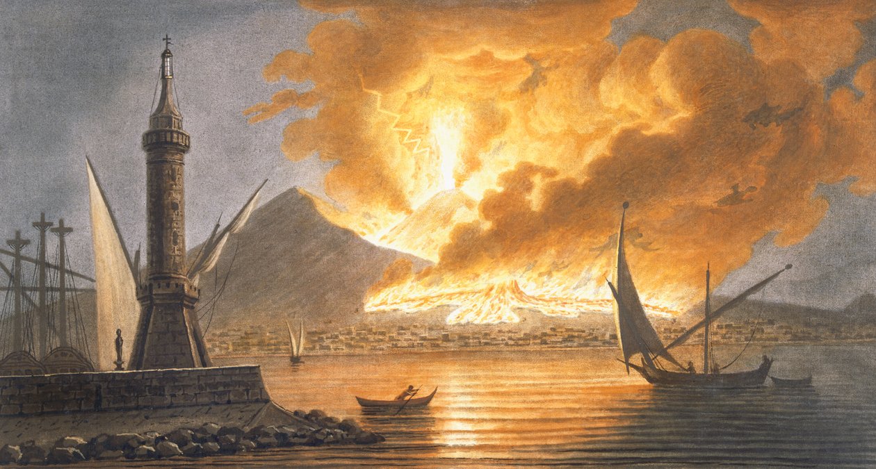 Utsikt over det store utbruddet av Vesuv fra føflekken i Napoli natt til 20. oktober 1767, plate 6 fra 