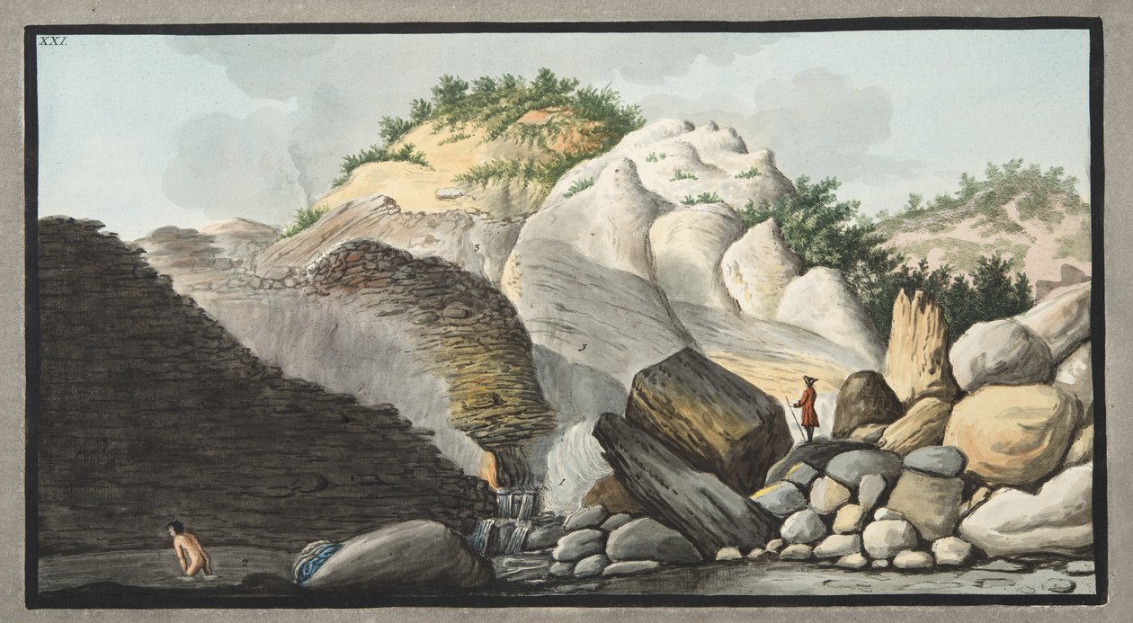 Utsikt over den varme kilden, Pisciarelli, fra en del av kjeglen til Solfaterra, plate XXI fra 