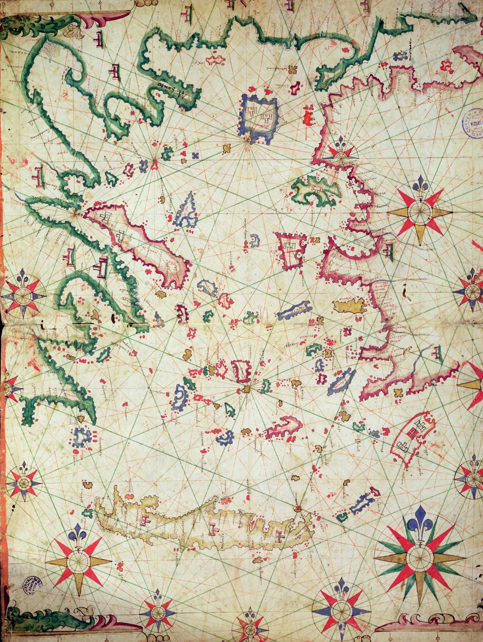 Egeerhavet, fra et nautisk atlas, 1651 (blekk på vellum) (se også 330926-330927) av Pietro Giovanni Prunes