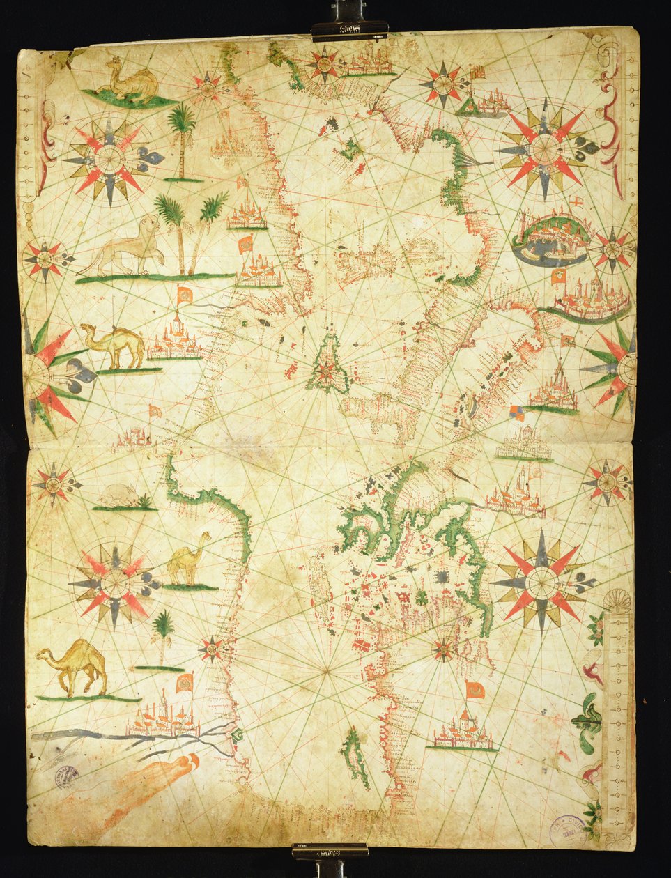 Middelhavsbassenget, fra et nautisk atlas, 1651 (blekk på vellum) (se også 330923-330924) av Pietro Giovanni Prunes