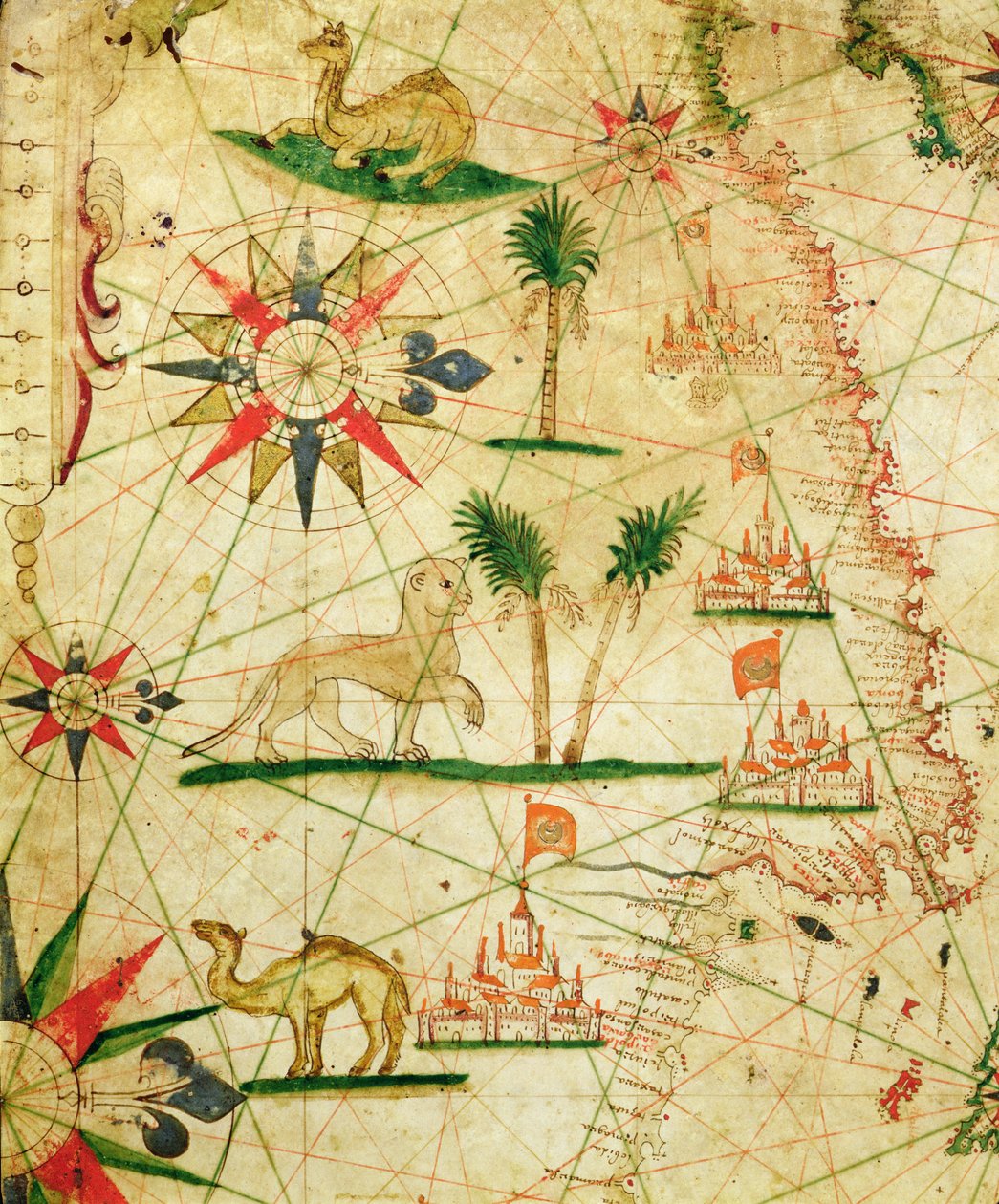 Nordkysten av Afrika, fra et nautisk atlas, 1651 (blekk på vellum) (detalj fra 330922) av Pietro Giovanni Prunes