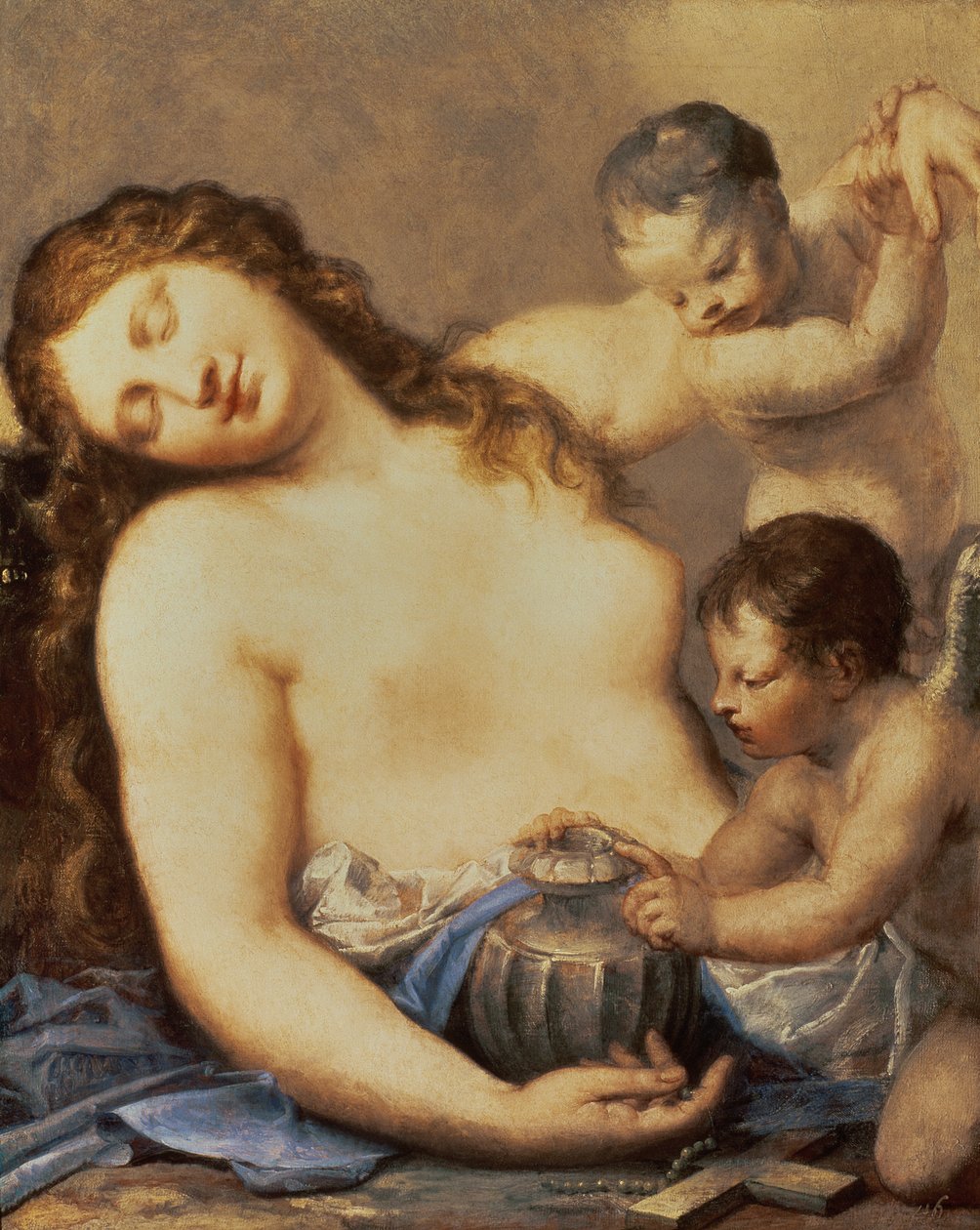 Anger Maria Magdalena med putti av Pietro Liberi
