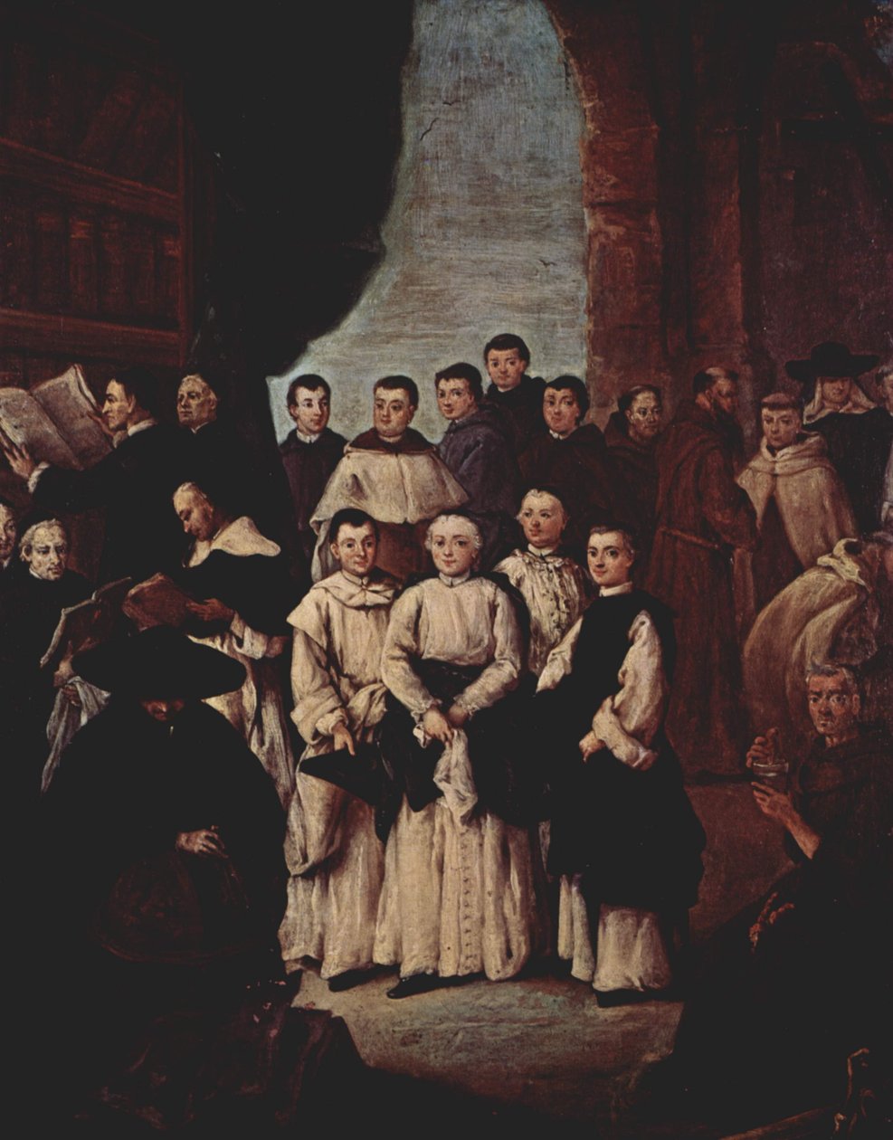 Gruppebilde av venetianske munker, kanoner og medlemmer av venetianske brorskap av Pietro Longhi