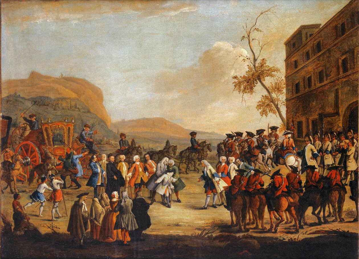 Mottakelse av kronprins Friedrich Christian ved grensen til republikken Venezia, 1739 av Pietro Longhi