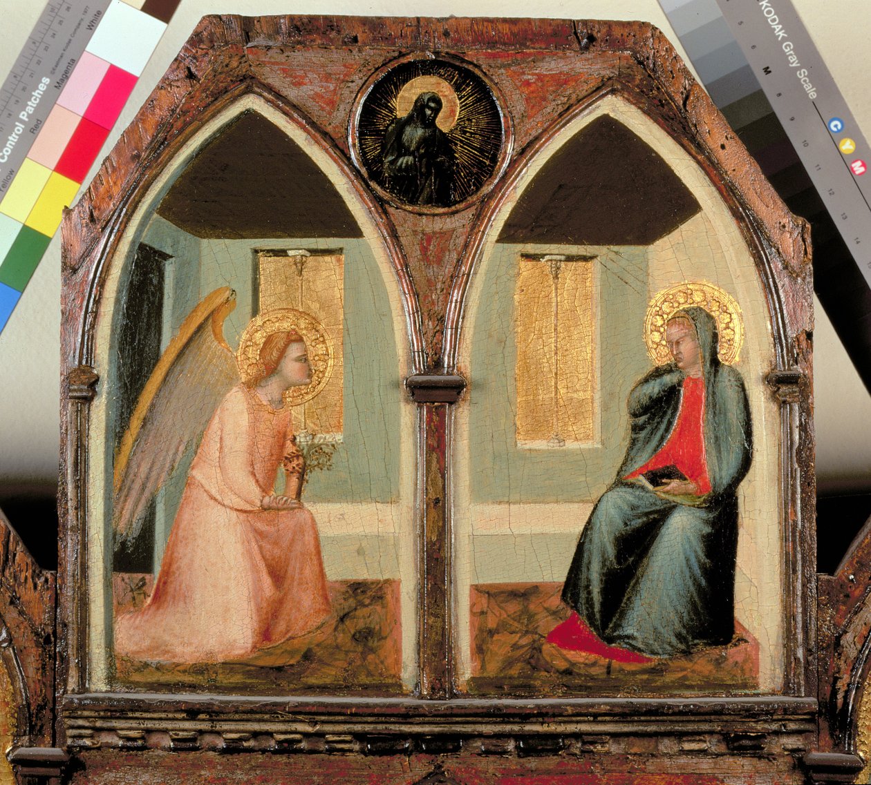 St. Giusto Polytych, detalj som viser kunngjøringen (tempera på panel) av Pietro Lorenzetti