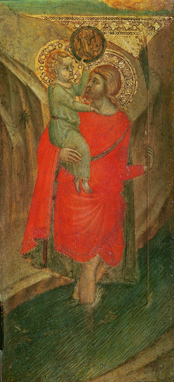 Triptych of the Virgin and Child (venstre panel: Saint Christopher) (tempera på tre) av Pietro Lorenzetti