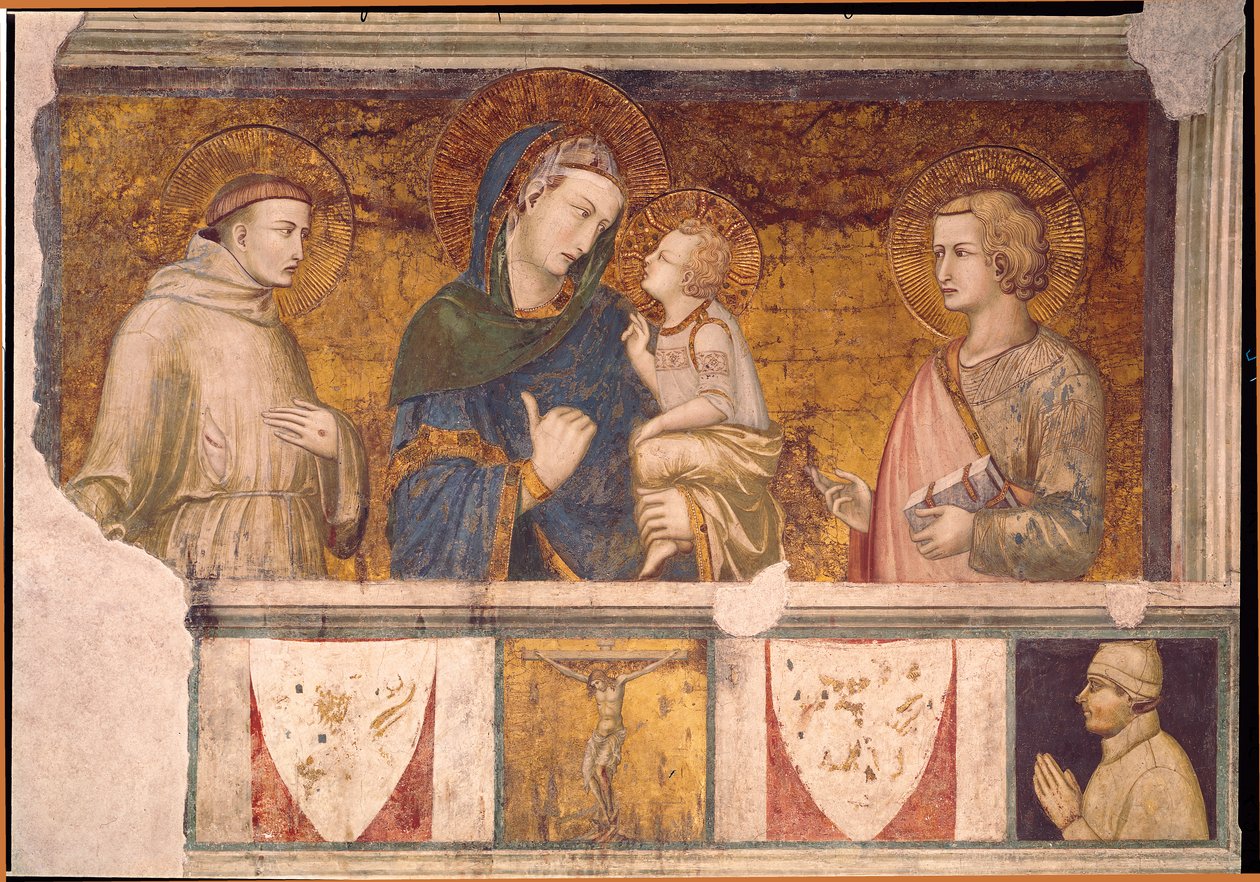 Jomfru og barn med St. Frans og St. Johannes evangelisten av Pietro Lorenzetti