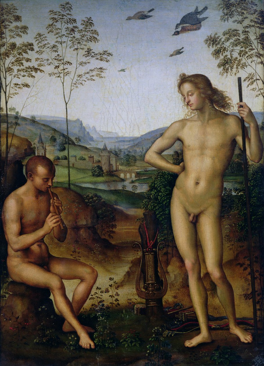 Apollo og hyrden Daphnis, ca. 1490-1500 av Pietro Perugino