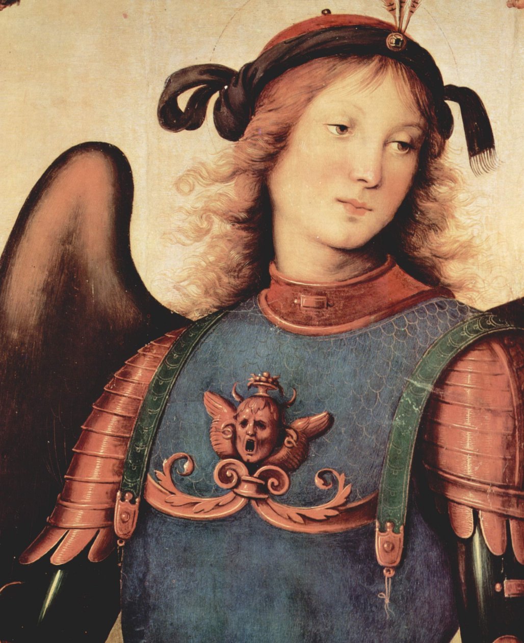 Antagelse av Maria med fire hellige, detaljer av Pietro Perugino